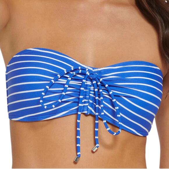 Tommy Hilfiger Women’s Striped Tie Front Molded Cup Bikini Swim Top Blue Size XL